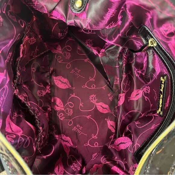 Betsey Johnson Satchel/Shoulder Bag Black Multi Colored Stones - Picture 14 of 16